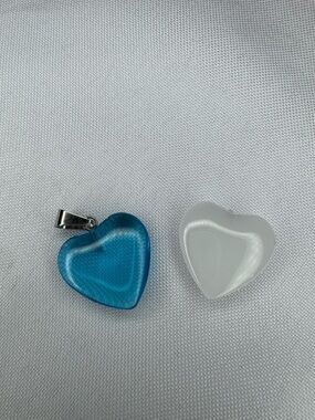 Heart Pendant Pair - Blue & White Resin Hearts
